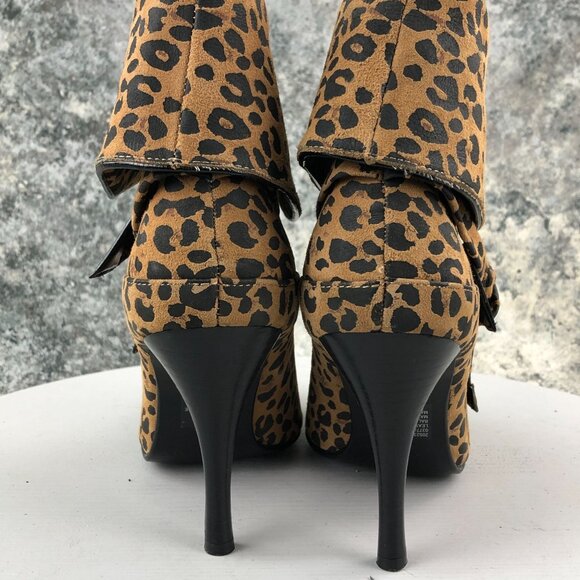 Colin Stuart Women's 8B Leopard Print Suede Bow Slouch Folded Shaft Booties - Picture 4 of 12